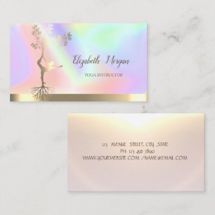 Shiny Gold Tree Women Silhouette Yoga Holographic Visitenkarte
