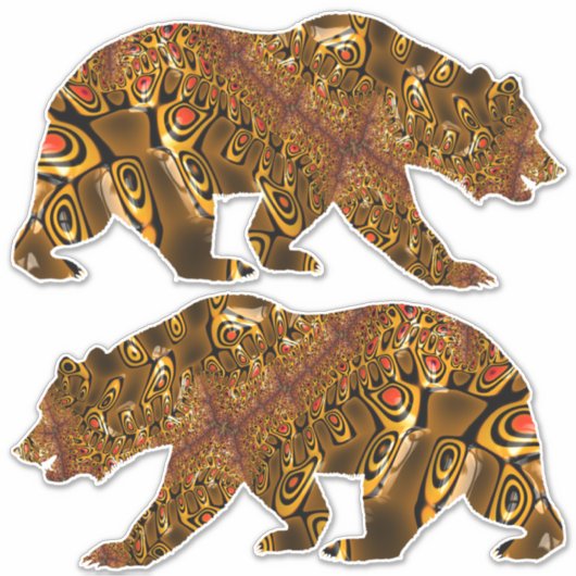 Shiny Gold und Orange Gepunktet Fraktal Bären Set Aufkleber (Vorderseite)