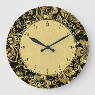 Shiny Gold Vintage Floral Damasks Große Wanduhr