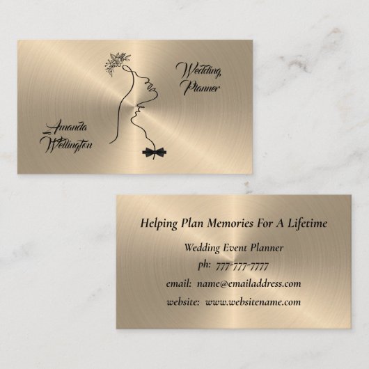 Shiny Gold Wedding Event Planner Business Card Visitenkarte (Vorne/Hinten)