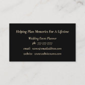 Shiny Gold Wedding Event Planner Business Card Visitenkarte (Rückseite)