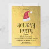 Shiny Gold Weihnachtsfeier Rote Weihnachtsmannmütz Einladung (Vorderseite)