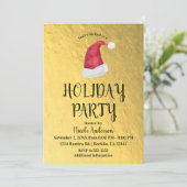 Shiny Gold Weihnachtsfeier Rote Weihnachtsmannmütz Einladung (Stehend Vorderseite)