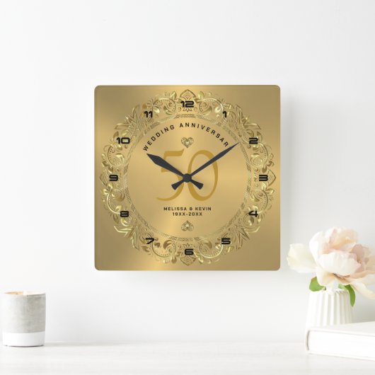 Shiny gold Wirbel Circle 50. Hochzeit Quadratische Wanduhr (Zuhause)