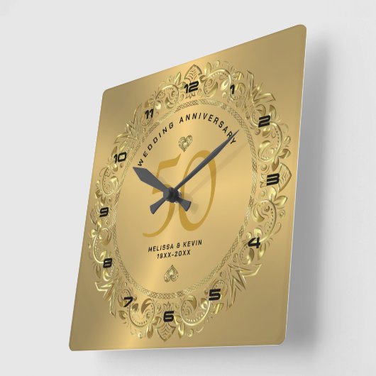 Shiny gold Wirbel Circle 50. Hochzeit Quadratische Wanduhr (Winkel)