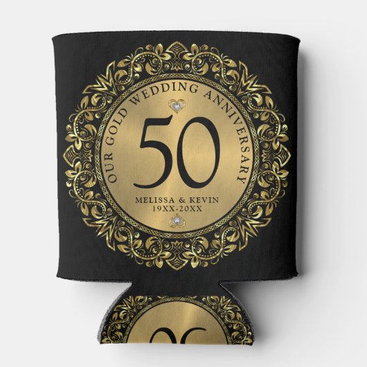 Shiny Gold Wirbel Circle Frame 50. Hochzeit Dosenkühler (Rückseite)