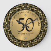 Shiny Gold Wirbel Circle Frame 50. Hochzeit Große Wanduhr (Vorderseite)