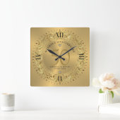 Shiny Gold Wirbel Circle Frame 50. Hochzeit Quadratische Wanduhr (Zuhause)