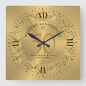 Shiny Gold Wirbel Circle Frame 50. Hochzeit Quadratische Wanduhr (Vorderseite)