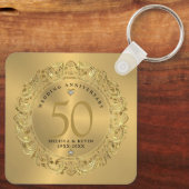 Shiny Gold Wirbel Circle Frame 50. Hochzeit Schlüsselanhänger (Rückseite)