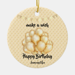Shiny Golden Balloons & Dots, ein Wunsch zum Gebur Keramikornament