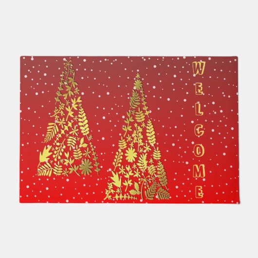 Shiny Golden Christmas Trees Holiday Doormat Fußmatte (Vorderseite)