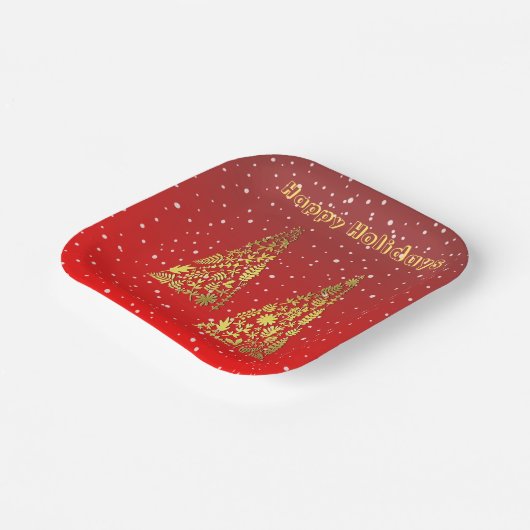 Shiny Golden Christmas Trees Holiday Paper Plate Pappteller (Gewinkelt)