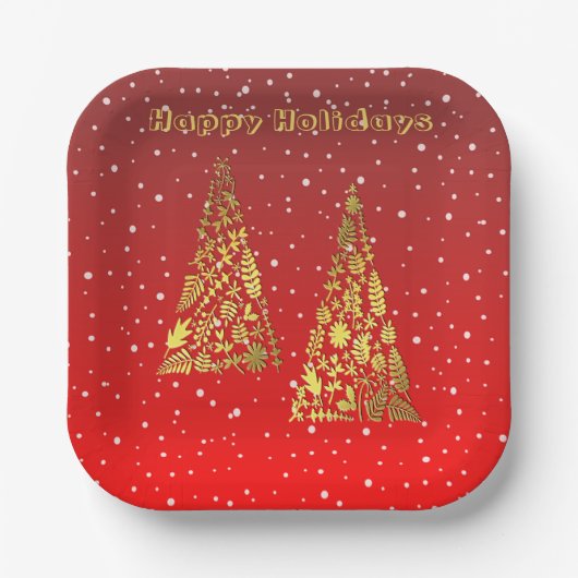 Shiny Golden Christmas Trees Holiday Paper Plate Pappteller (Vorderseite)