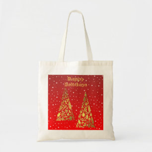 Shiny Golden Christmas Trees Holiday Tote Bag Tragetasche
