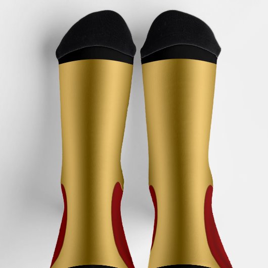 Shiny Golden Metallic Look on Dark Red Back Socken (Oben)