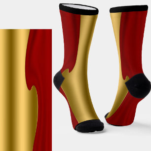 Shiny Golden Metallic Look on Dark Red Back Socken
