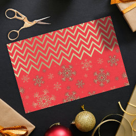 Shiny Golden Snowflakes auf Red and Gold Zickzack Seidenpapier