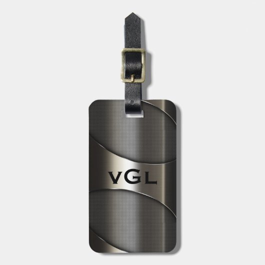 Shiny Gray Metallic Modern Geometric Design Gepäckanhänger (Vorderseite vertikal)