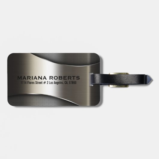 Shiny Gray Metallic Modern Geometric Design Gepäckanhänger (Rückseite horizontal)