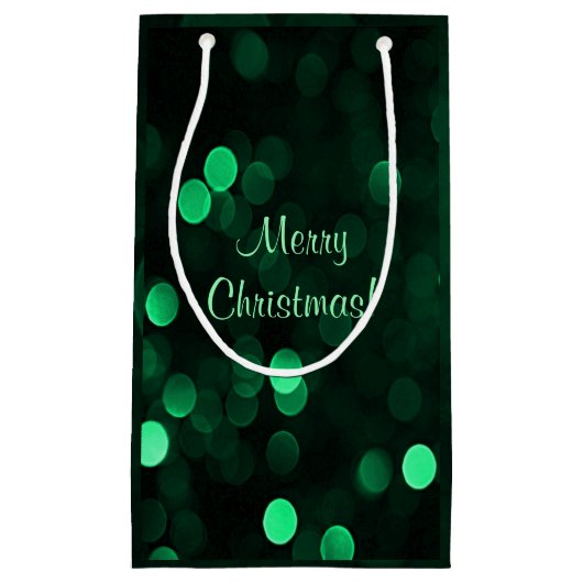 Shiny Green Christmas Lights Bokeh Frohe Weihnacht Kleine Geschenktüte (Vorderseite)