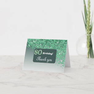 Shiny Green Glitzer, 80. Geburtstag, vielen Dank Dankeskarte