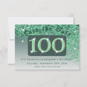 Shiny Green Glitzer zum 100. Geburtstag Save The Date