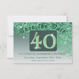Shiny Green Glitzer zum 40. Geburtstag Save The Date