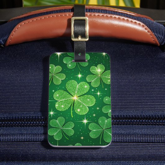 SHINY GREEN IRISH CELTIC KLEEBLATTS GEPÄCKANHÄNGER (Vorderseite Insitu 2)