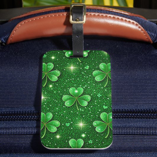 SHINY GREEN IRISH CELTIC KLEEBLATTS GEPÄCKANHÄNGER (Vorderseite Insitu 2)