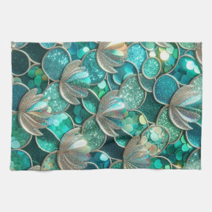 Shiny Green Mermaid Print mit Blume Geschirrtuch