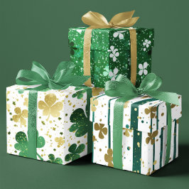 Shiny Green und Gold Kleeblatt Festivals Set 3 Geschenkpapier Set
