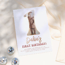 Shiny Groovy One Retro Pink Foto 1. Geburtstag Folieneinladung