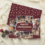 Shiny Groovy Red & Gold Merry Christmas 8 Photo Folien Feiertagskarte<br><div class="desc">Add some shine to your Christmas cards with real gold, silver, or rose gold foil! This classic and timeless metallic style is sure to add another level to your cards. Celebrate the season with this groovy Christmas card, featuring eight custom photos arranged in an oval shape around the card's edge,...</div>