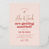 Shiny Groovy Sparkle 70er Pink & Red Foto Wedding Folieneinladung (Vorderseite)