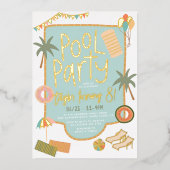 Shiny Hand Gezeichnet Summer Fun Pool Party Geburt Folieneinladung (Vorderseite)