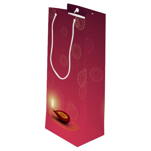 Shiny Happy Diwali Diya - Weinbeutel Geschenktüte Für Weinflaschen (Rückseite Schrägansicht)