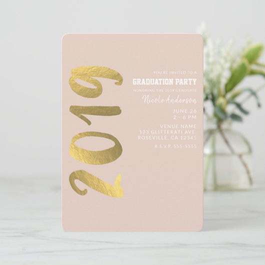 Shiny Imitats Gold Foil Beige Glam 2019 Abschluss Einladung (Stehend Vorderseite)