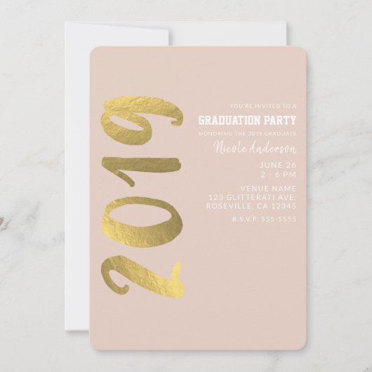 Shiny Imitats Gold Foil Beige Glam 2019 Abschluss Einladung (Vorderseite)