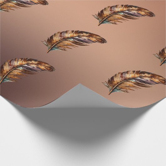 Shiny Kupfer farbiges Papier Brown Gold Feathers Geschenkpapier (Ecke)