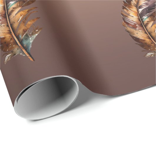 Shiny Kupfer farbiges Papier Brown Gold Feathers Geschenkpapier (Rolleneckpunkt)