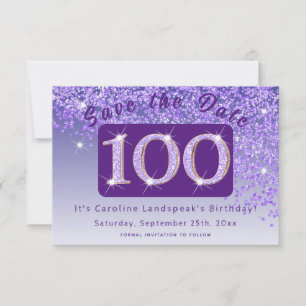 Shiny Lila Glitzer zum 100. Geburtstag Save The Date