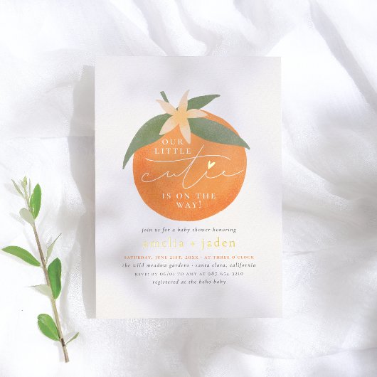 Shiny Little Süsse Orange Couple's Baby Shower Folieneinladung