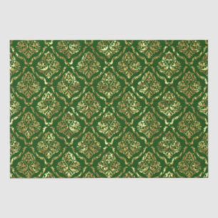 Shiny Looking Gold Floral Damask auf Green Seidenpapier