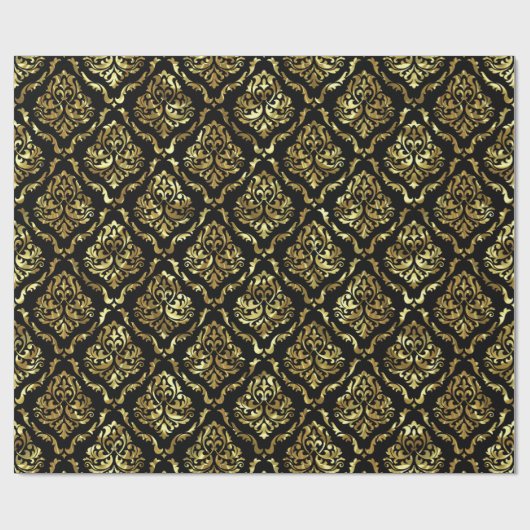 Shiny Looking Gold Floral Damask On Black Geschenkpapier (Flach)