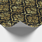 Shiny Looking Gold Floral Damask On Black Geschenkpapier (Ecke)