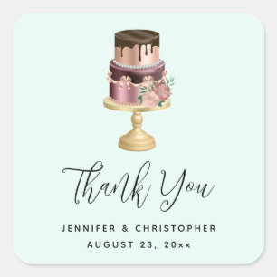 Shiny Luxury Party Cake Wedding Vielen Dank Quadratischer Aufkleber