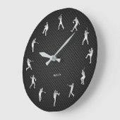 Shiny Metal Silver Baseball Player Monogram Große Wanduhr (Winkel)