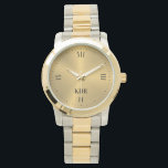 Shiny Metallic Gold | Roman Numerals | Monogram Armbanduhr<br><div class="desc">Elegant,  slick,  minimalistic image of shiny metallic gold stainless steel texture print with Roman numerals and a customizable monogram.</div>