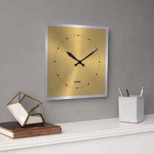 Shiny Metallic Gold Silve Accent Square Wall Clock Quadratische Wanduhr